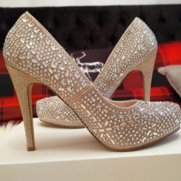 Gold Crystal Stone Doris Evening Pumps Shoes - Picture 2 of 7